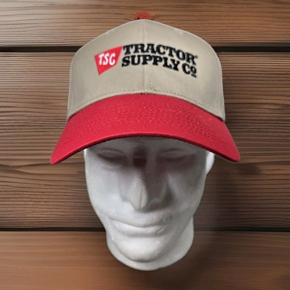 Tractor Supply Co Baseball Cap Hat Mens Adjustable Snapback OSFM Tan And Red - Picture 1 of 7